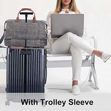 Canvas Travel Tote Luggage Men's Weekender Duffle Bag with Shoe compartment (Grey)