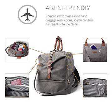 Canvas Travel Tote Luggage Men's Weekender Duffle Bag with Shoe compartment (Grey)