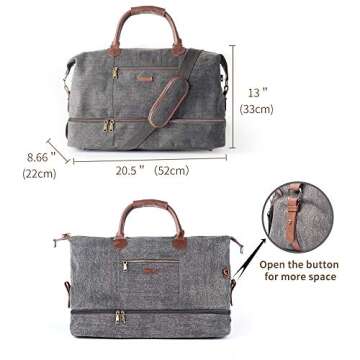 Canvas Travel Tote Luggage Men's Weekender Duffle Bag with Shoe compartment (Grey)