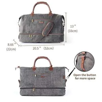 Canvas Travel Tote Luggage Men's Weekender Duffle Bag with Shoe compartment (Grey)