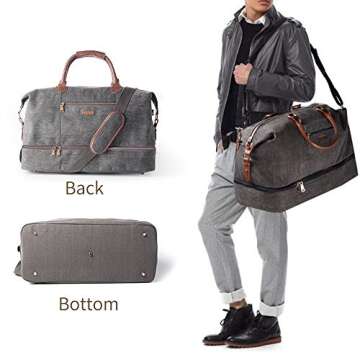 Canvas Travel Tote Luggage Men's Weekender Duffle Bag with Shoe compartment (Grey)