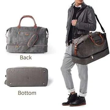 Canvas Travel Tote Luggage Men's Weekender Duffle Bag with Shoe compartment (Grey)