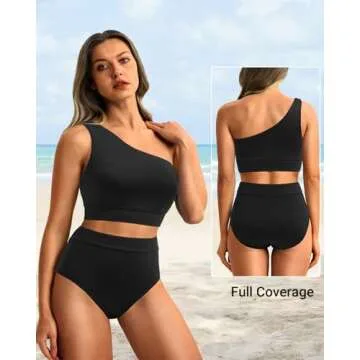 Stylish Holipick High Waisted One Shoulder Bikini Set