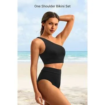 Stylish Holipick High Waisted One Shoulder Bikini Set
