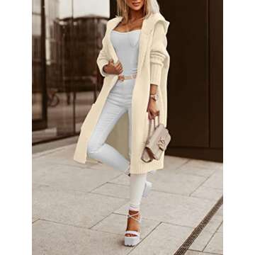 Aoysky Womens Long Cardigans Cable Knitted Open Front Oversized Hooded Outerwear Sweater Coat Beige