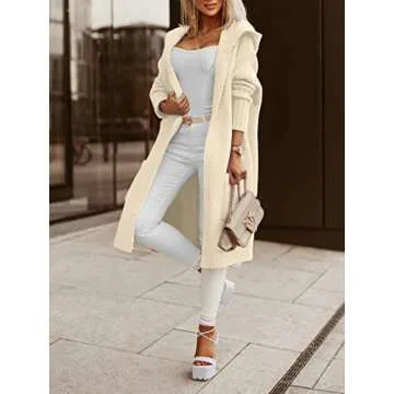Aoysky Womens Long Cardigans Cable Knitted Open Front Oversized Hooded Outerwear Sweater Coat Beige