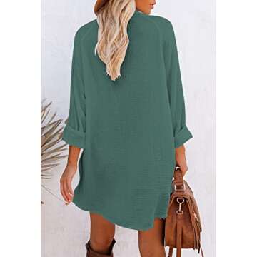 Pink Queen Women's Bathing Suit Cover Up Kimono Cardigan Casual Button Down Mini Short Blouse Shirt Dress Green L