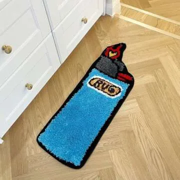 Blue Lighter Tufted Rug - Retro Rainbow Fluffy Design