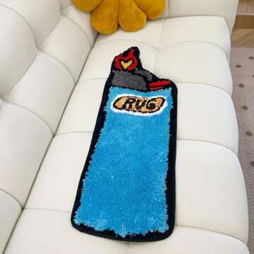 Blue Lighter Tufted Rug - Retro Rainbow Fluffy Design