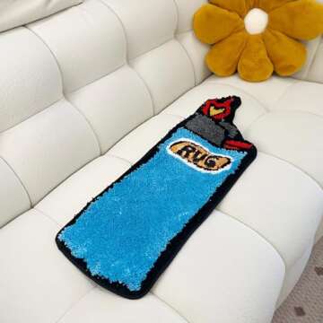 Blue Lighter Tufted Rug - Retro Rainbow Fluffy Design