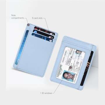 Travel Friendly Leather Wallet | For Him And Her | Credit Card Holder | Blue Compact Wallet | 1 ID S...