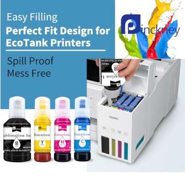 Pinckney Cartridge-Free Super-Tank Printer with Sublimation Ink Bundle for Heat Transfers, Easy Fill...