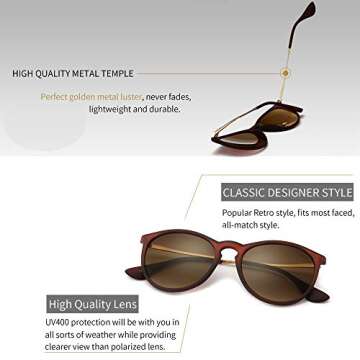 SUNGAIT Vintage Round Sunglasses for Women Men Classic Retro Designer Style (Red Brown Frame(Matte Finish)/Brown Gradient Lens)