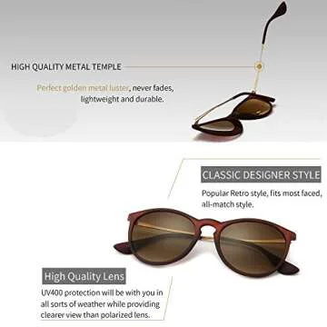 SUNGAIT Vintage Round Sunglasses for Women Men Classic Retro Designer Style (Red Brown Frame(Matte Finish)/Brown Gradient Lens)