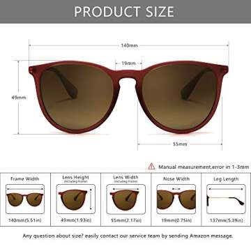 SUNGAIT Vintage Round Sunglasses for Women Men Classic Retro Designer Style (Red Brown Frame(Matte Finish)/Brown Gradient Lens)