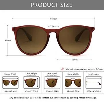 SUNGAIT Vintage Round Sunglasses for Women Men Classic Retro Designer Style (Red Brown Frame(Matte Finish)/Brown Gradient Lens)