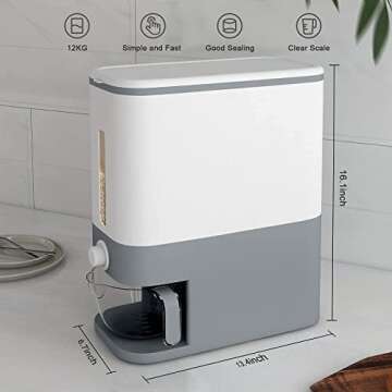 Large Rice Dispenser, Large Grain Container Storage with Lid Measuring Cylinder Moisture Proof Household Cereal Dispenser Bucket for Kitchen Soybean Corn
