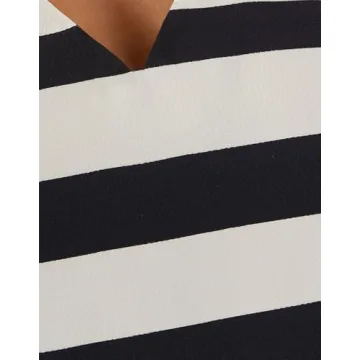 SCOFEEL Women's Long Sleeve Shirt Dress Striped V Neck Tunic Polo Dress Casual Ruffle Work Party Short Dress Blue