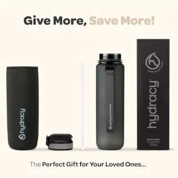 Hydracy 32 oz Water Bottle with Time Marker and Straw