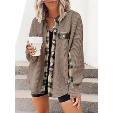 SHEWIN Waffle Knit Plaid Shacket for Women - Stylish Layering