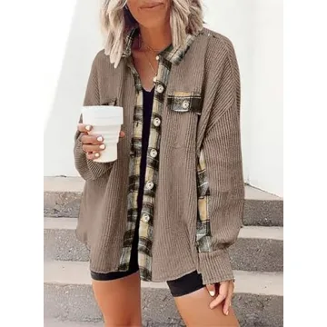 SHEWIN Waffle Knit Plaid Shacket for Women - Stylish Layering