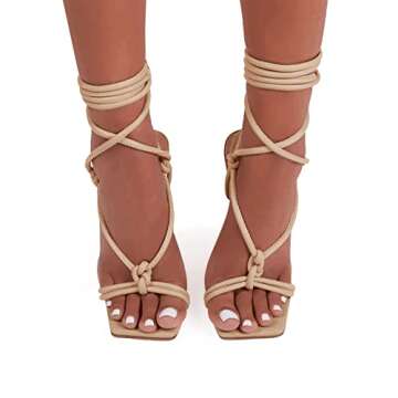 Coutgo Strappy Heels for Women, Lace Up Square Open Toe Dress Sandals, Stiletto Heeled for Summer Party