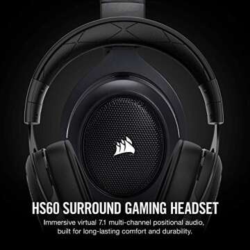 Corsair HS60 – 7.1 Virtual Surround Sound PC Gaming Headset w/USB DAC - Discord Certified Headphones – Compatible with Xbox One, PS4, and Nintendo Switch – Carbon