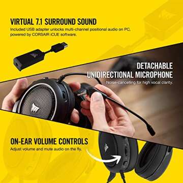 Corsair HS60 – 7.1 Virtual Surround Sound PC Gaming Headset w/USB DAC - Discord Certified Headphones – Compatible with Xbox One, PS4, and Nintendo Switch – Carbon