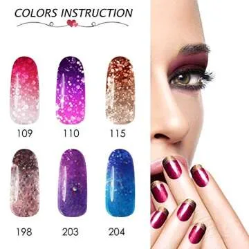 Gellen Gel Nail Polish Set 6 Colors, Temperature Color Changing Nail Gel Series - Glitters Sparkle Collection Home Manicure Nail Art Gel Kit