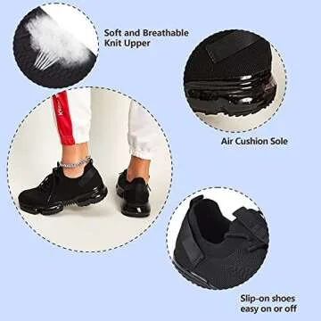 LUCKY STEP Women Air Cushion Fashion Sneakers Breathable Casual Comfortable Lightweight Walking Shoes (Black,9B(M) US)