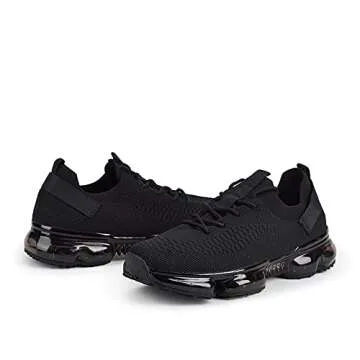 LUCKY STEP Women Air Cushion Fashion Sneakers Breathable Casual Comfortable Lightweight Walking Shoes (Black,9B(M) US)