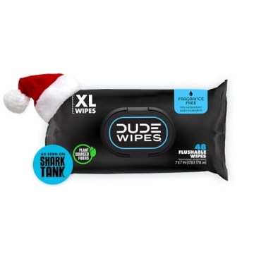 DUDE Wipes Flushable Wipes - 1 Pack, 48 Wipes - Unscented Extra-Large Wet Wipes with Vitamin-E & Alo...