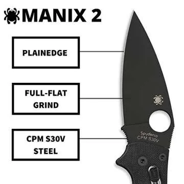 Spyderco Manix 2 Signature Knife with 3.37" CPM S30V Black Steel Blade and Durable Black G-10 Handle - PlainEdge - C101GPBBK2
