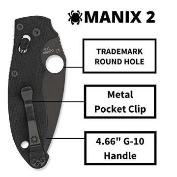 Spyderco Manix 2 Signature Knife with 3.37" CPM S30V Black Steel Blade and Durable Black G-10 Handle - PlainEdge - C101GPBBK2