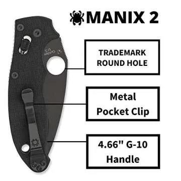 Spyderco Manix 2 Signature Knife with 3.37" CPM S30V Black Steel Blade and Durable Black G-10 Handle - PlainEdge - C101GPBBK2