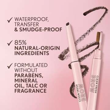 Covergirl Clean Fresh Brow Filler Pomade, 700 Black Brown, Eyebrow Pencil, Ultra-Precise Tip, Creamy Formula, Highly Pigmented, Soft Matte Finish, Vegan Formula, 0.007oz