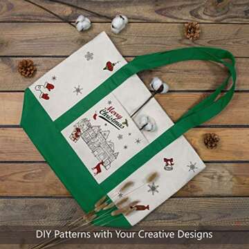 TOPDesign Stylish Canvas Tote Bag with an External Pocket, Top Zipper Closure, Daily Essentials (Green/Natural)