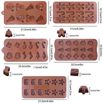 5 Pcs Christmas Chocolate Molds, FineGood Christmas Candy Molds Baking Trays for Holiday Party Cake Decoration Ice Cube Making