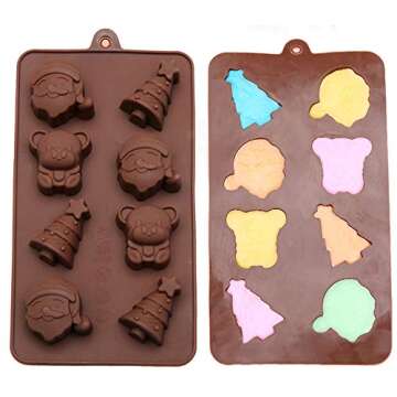 5 Pcs Christmas Chocolate Molds, FineGood Christmas Candy Molds Baking Trays for Holiday Party Cake Decoration Ice Cube Making