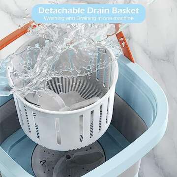 TTSITG Portable Washing Machine, 6 L 3-Speed Adjustment Mini Foldable Washer with Drain Basket USB Compact Outdoor Washing Machine for Underwear, Sock, Suitable Travel, Camping,Apartments (Blue)