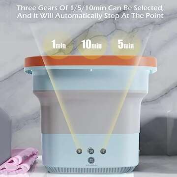 TTSITG Portable Washing Machine, 6 L 3-Speed Adjustment Mini Foldable Washer with Drain Basket USB Compact Outdoor Washing Machine for Underwear, Sock, Suitable Travel, Camping,Apartments (Blue)