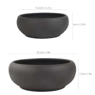 Bonsai 2 pc 6" + 8" Unglazed Round Ceramic Succulent Planter Pots Set + Drainage Screen
