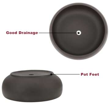 Bonsai 2 pc 6" + 8" Unglazed Round Ceramic Succulent Planter Pots Set + Drainage Screen