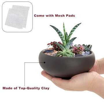 Bonsai 2 pc 6" + 8" Unglazed Round Ceramic Succulent Planter Pots Set + Drainage Screen