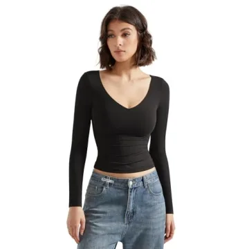 SUUKSESS Women Double Lined V Neck Crop Top Y2K Style