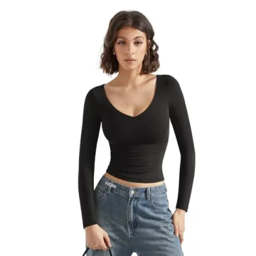 SUUKSESS Women Double Lined V Neck Crop Top Y2K Style