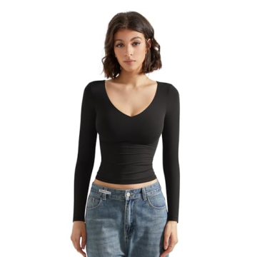 SUUKSESS Women Double Lined V Neck Crop Top Y2K Style