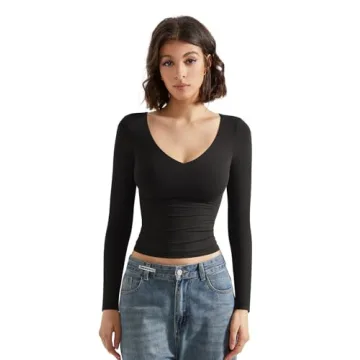 SUUKSESS Women Double Lined V Neck Crop Top Y2K Style