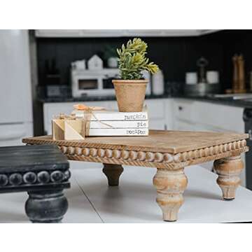 Felt Creative Home Goods Decorative Wood Risers for Decor | Tiered Tray Stand | Farmhouse Beaded Riser Stand for Decor | Wooden Pedestal Stand Large 12x16 Beaded Tray for Kitchen Coffee Bar (Brown)