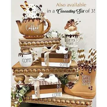 Felt Creative Home Goods Decorative Wood Risers for Decor | Tiered Tray Stand | Farmhouse Beaded Riser Stand for Decor | Wooden Pedestal Stand Large 12x16 Beaded Tray for Kitchen Coffee Bar (Brown)